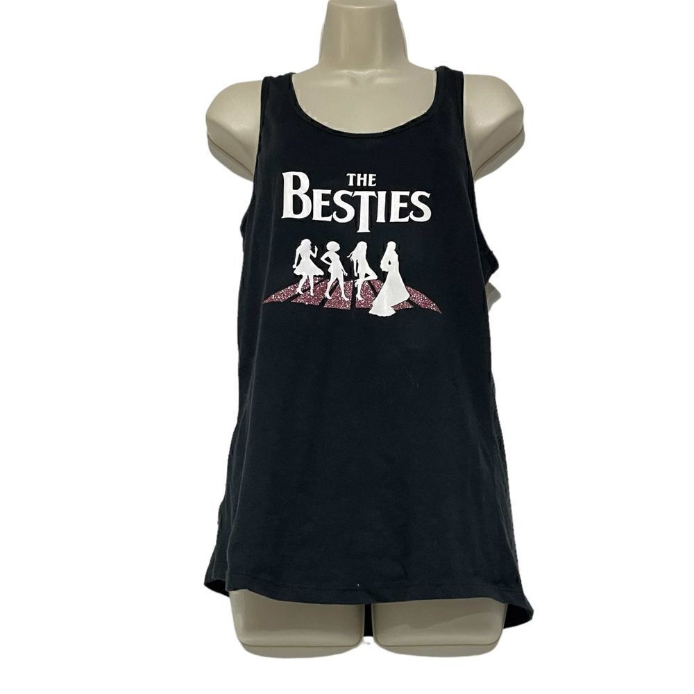 Handmade Women’s Black Tank Top | Besties | Size Large